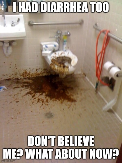 Girls poop too | I HAD DIARRHEA TOO DON'T BELIEVE ME? WHAT ABOUT NOW? | image tagged in girls poop too | made w/ Imgflip meme maker