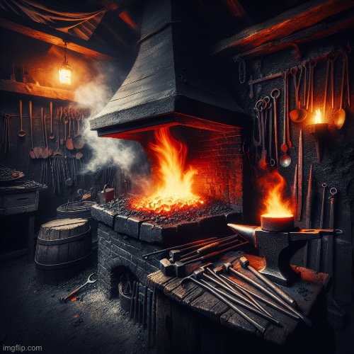 Blacksmith forge with flames | image tagged in blacksmith forge with flames | made w/ Imgflip meme maker