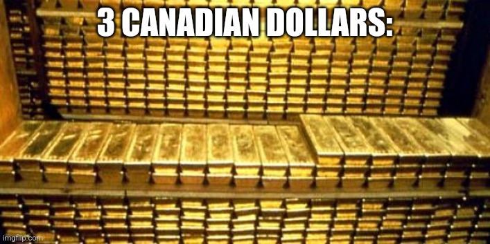 gold bars | 3 CANADIAN DOLLARS: | image tagged in gold bars | made w/ Imgflip meme maker