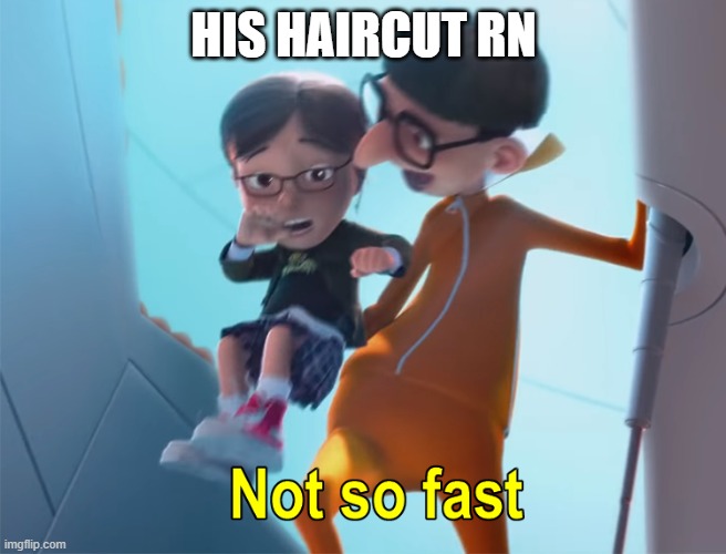 Vector Not So Fast | HIS HAIRCUT RN | image tagged in vector not so fast | made w/ Imgflip meme maker