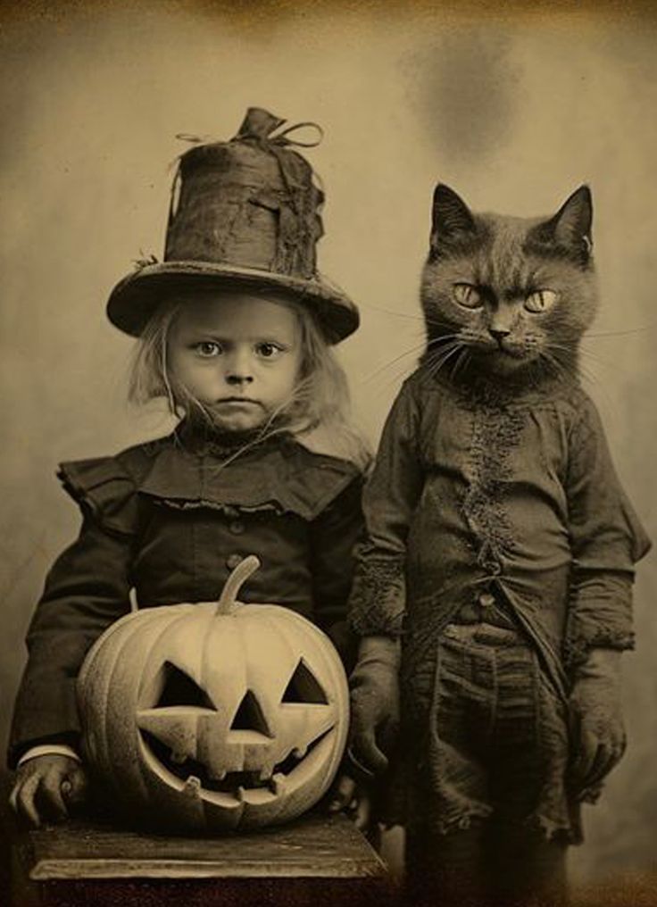 High Quality Scary child and cat halloween Blank Meme Template