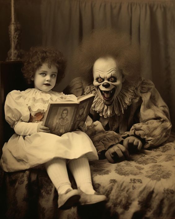 High Quality evil clown and child scary Blank Meme Template