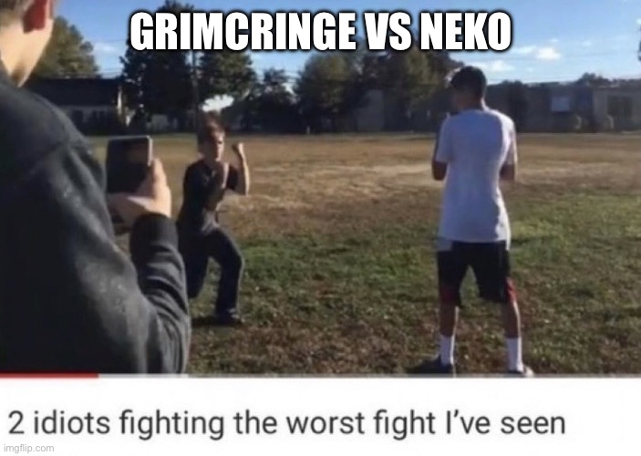 two idiots fighting | GRIMCRINGE VS NEKO | image tagged in two idiots fighting | made w/ Imgflip meme maker