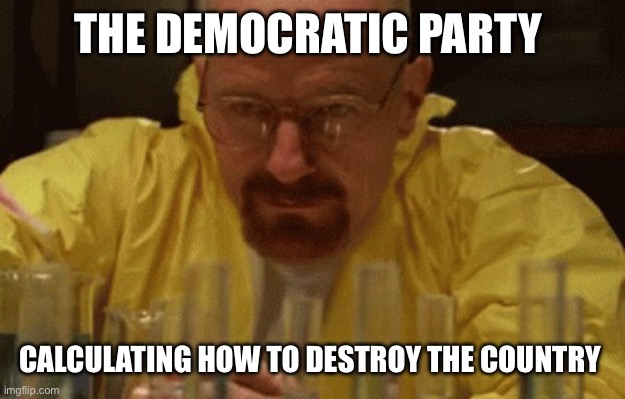 Why do they do this? | THE DEMOCRATIC PARTY; CALCULATING HOW TO DESTROY THE COUNTRY | image tagged in walter white cooking,memes,political meme | made w/ Imgflip meme maker