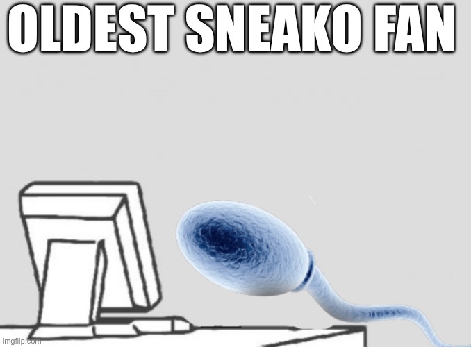 Sperm sitting at computer | OLDEST SNEAKO FAN | image tagged in sperm sitting at computer | made w/ Imgflip meme maker