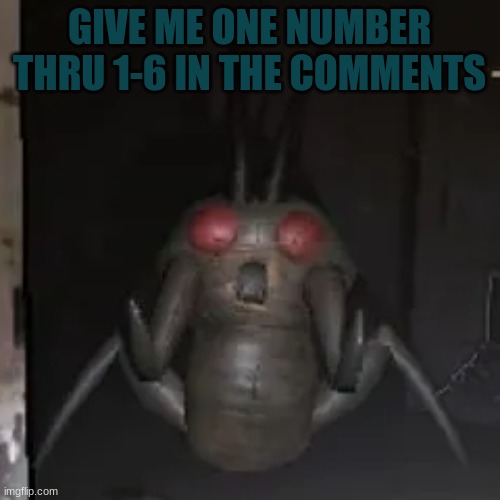 you will see | GIVE ME ONE NUMBER THRU 1-6 IN THE COMMENTS | image tagged in yippeee bug | made w/ Imgflip meme maker