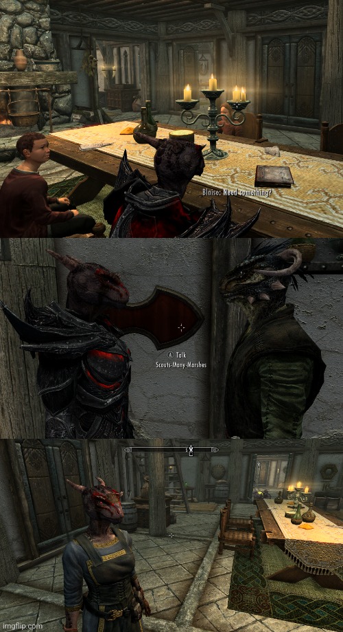 With my journey complete, I go to my home, with my husband and children, a Werewolf, an Imperial Legate, a Master Thief, a wife, | made w/ Imgflip meme maker