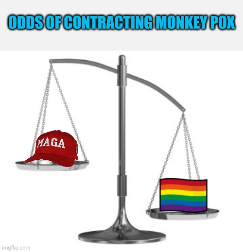 scales of justice | ODDS OF CONTRACTING MONKEY POX | image tagged in scales of justice | made w/ Imgflip meme maker