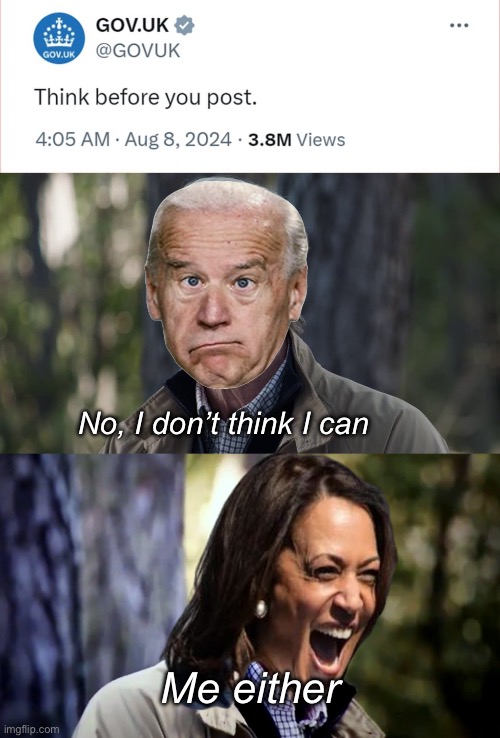 I don’t think they can | No, I don’t think I can; Me either | image tagged in i don't think i will,no i don't think i will,politics lol,memes | made w/ Imgflip meme maker
