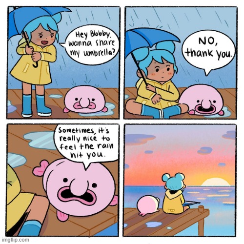 image tagged in rain,umbrella,blobfish | made w/ Imgflip meme maker