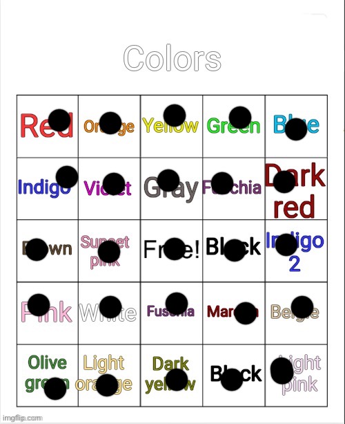 Color bingo | image tagged in color bingo | made w/ Imgflip meme maker