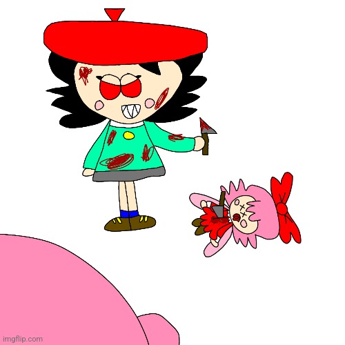 Adeleine becomes a serial killer (LOL) | image tagged in kirby,gore,blood,funny,cute,fanart | made w/ Imgflip meme maker