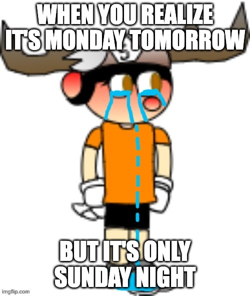 ai lol | WHEN YOU REALIZE IT'S MONDAY TOMORROW; BUT IT'S ONLY SUNDAY NIGHT | image tagged in smg5 crying | made w/ Imgflip meme maker