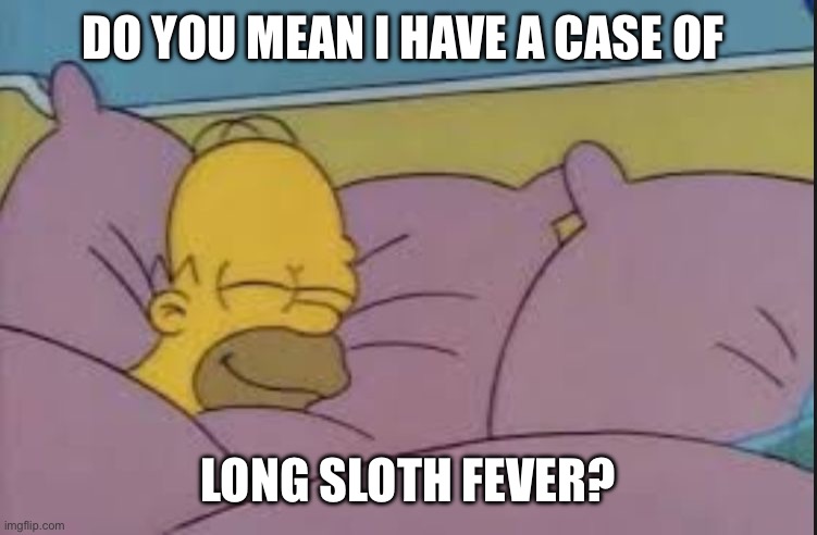 how i sleep homer simpson | DO YOU MEAN I HAVE A CASE OF LONG SLOTH FEVER? | image tagged in how i sleep homer simpson | made w/ Imgflip meme maker