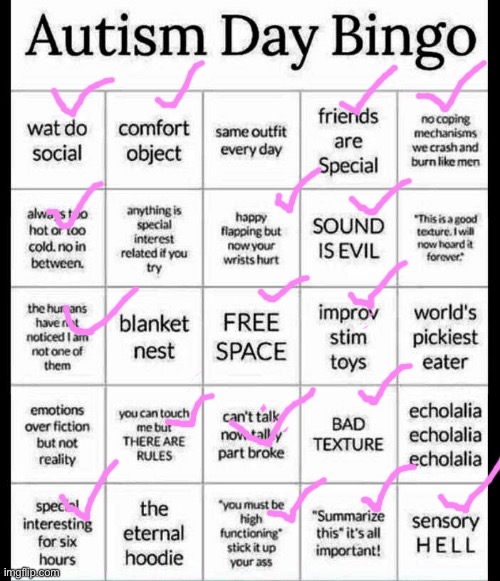 autism bingo: my autism | image tagged in autism bingo | made w/ Imgflip meme maker