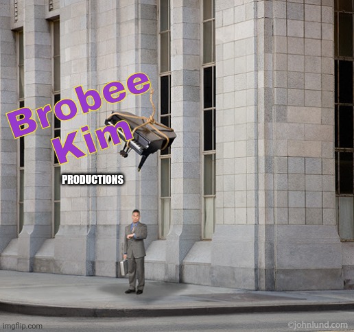 Brobee Kim Productions logo 2024 | Brobee
Kim; PRODUCTIONS | image tagged in piano about to fall on man,logo | made w/ Imgflip meme maker