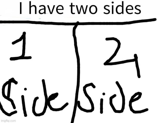 I have two sides | image tagged in i have two sides | made w/ Imgflip meme maker