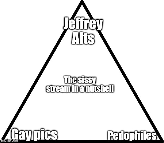 This stream in a nutshell | Jeffrey Alts; The sissy stream in a nutshell; Gay pics; Pedophiles | image tagged in triangle,in a nutshell | made w/ Imgflip meme maker