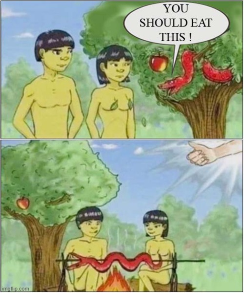 The Chinese Garden Of Eden | image tagged in garden of eden,chinese,eating,snake,dark humour | made w/ Imgflip meme maker