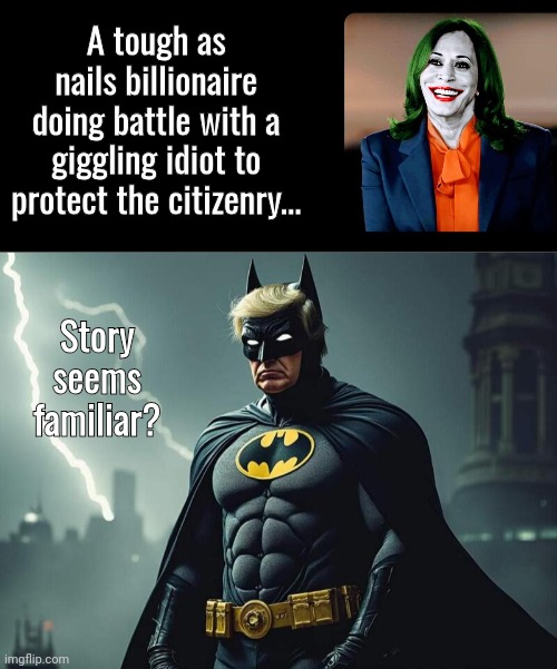 Batman vs the Giggler | A tough as nails billionaire doing battle with a giggling idiot to protect the citizenry... Story seems familiar? | image tagged in black box,trump is batman | made w/ Imgflip meme maker