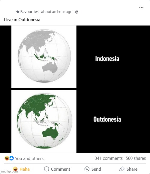 Indonesia and Outdonesia | image tagged in country,indonesia,visual pun | made w/ Imgflip meme maker