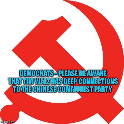 Walz and the CCP | DEMOCRATS - PLEASE BE AWARE THAT TIM WALZ HAS DEEP CONNECTIONS TO THE CHINESE COMMUNIST PARTY | made w/ Imgflip meme maker