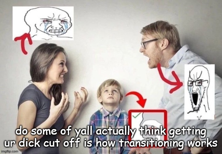 mewing | do some of yall actually think getting ur dick cut off is how transitioning works | image tagged in mewing | made w/ Imgflip meme maker