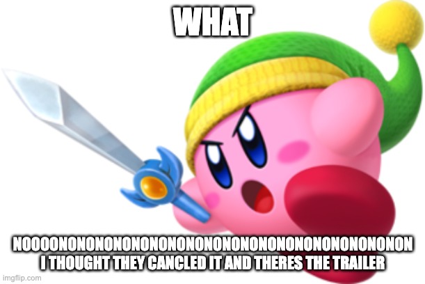 Kirby Ultra Sword | WHAT NOOOONONONONONONONONONONONONONONONONONONONON I THOUGHT THEY CANCLED IT AND THERES THE TRAILER | image tagged in kirby ultra sword | made w/ Imgflip meme maker
