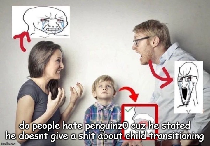 mewing | do people hate penguinz0 cuz he stated he doesnt give a shit about child transitioning | image tagged in mewing | made w/ Imgflip meme maker