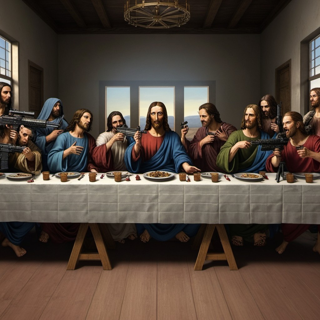 Last supper with guns Blank Meme Template