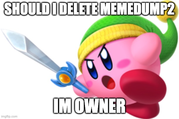 Kirby Ultra Sword | SHOULD I DELETE MEMEDUMP2; IM OWNER | image tagged in kirby ultra sword | made w/ Imgflip meme maker