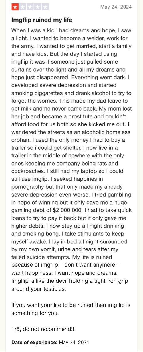 Hilarious Imgflip Review On Reddit | image tagged in hilarious imgflip review on reddit | made w/ Imgflip meme maker