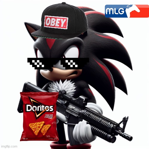 mlg | image tagged in shadow the hedgehog angry holding a light machine gun | made w/ Imgflip meme maker