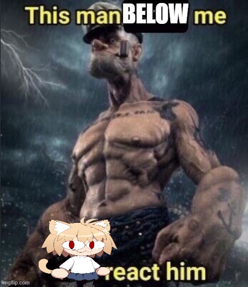 neko arc | BELOW | image tagged in this man above me fish react him | made w/ Imgflip meme maker