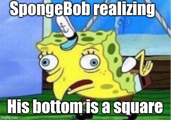 Mocking Spongebob Meme | SpongeBob realizing; His bottom is a square | image tagged in memes,mocking spongebob | made w/ Imgflip meme maker