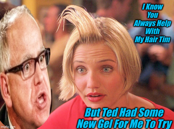 There's Something About Tim | I Know You Always Help With My Hair Tim; But Ted Had Some New Gel For Me To Try | image tagged in something about mary hair gel,political meme,politics,funny memes,funny | made w/ Imgflip meme maker