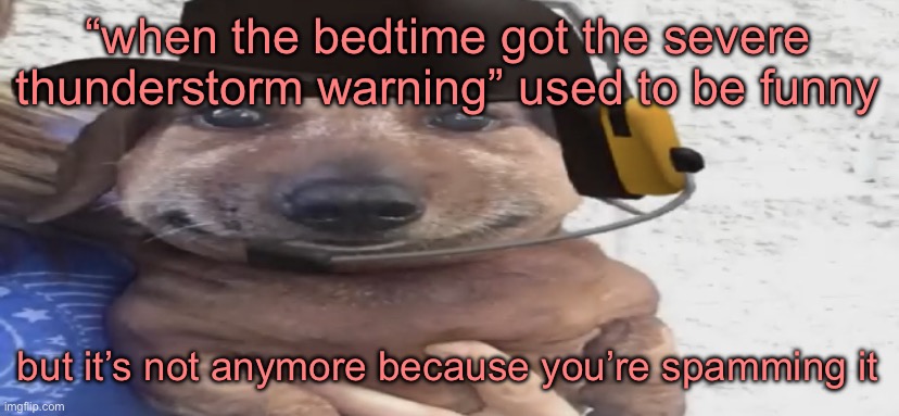 chucklenuts | “when the bedtime got the severe thunderstorm warning” used to be funny; but it’s not anymore because you’re spamming it | image tagged in chucklenuts | made w/ Imgflip meme maker