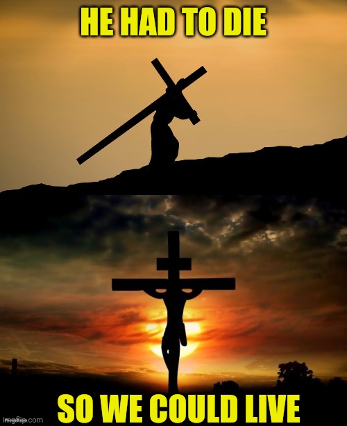 HE HAD TO DIE; SO WE COULD LIVE | image tagged in jesus crossfit,jesus on the cross | made w/ Imgflip meme maker