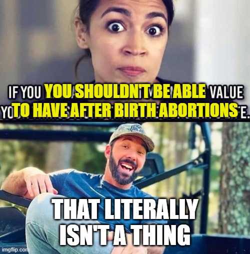 YOU SHOULDN'T BE ABLE TO HAVE AFTER BIRTH ABORTIONS; THAT LITERALLY ISN'T A THING | made w/ Imgflip meme maker