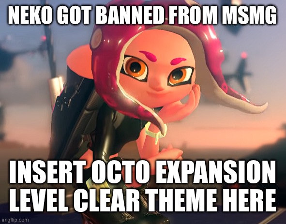 Eight Stare | NEKO GOT BANNED FROM MSMG; INSERT OCTO EXPANSION LEVEL CLEAR THEME HERE | image tagged in eight stare | made w/ Imgflip meme maker