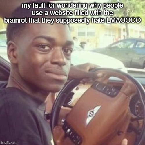 luckii car | my fault for wondering why people use a website filled with the brainrot that they supposedly hate LMAOOOO | image tagged in luckii car | made w/ Imgflip meme maker