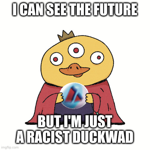 I CAN SEE THE FUTURE BUT I'M JUST A RACIST DUCKWAD | image tagged in seer duck | made w/ Imgflip meme maker