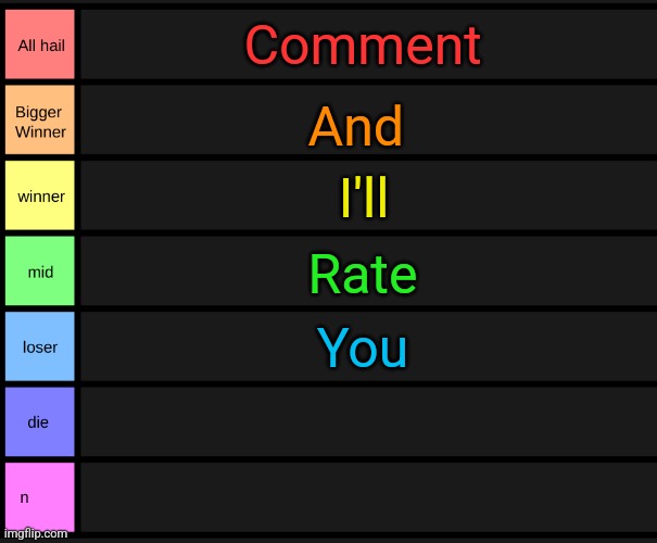 yoshi's tier list | Comment; And; I'll; Rate; You | image tagged in yoshi's tier list | made w/ Imgflip meme maker