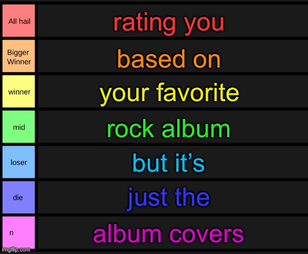 scratch that, just any album in general | rating you; based on; your favorite; rock album; but it’s; just the; album covers | image tagged in yoshi's tier list | made w/ Imgflip meme maker