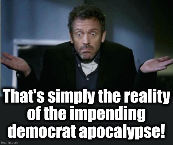 SHRUG | That's simply the reality
of the impending democrat apocalypse! | image tagged in shrug | made w/ Imgflip meme maker