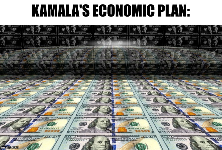 Democrats love printing money | KAMALA'S ECONOMIC PLAN: | image tagged in money printing,democrats,kamala harris | made w/ Imgflip meme maker