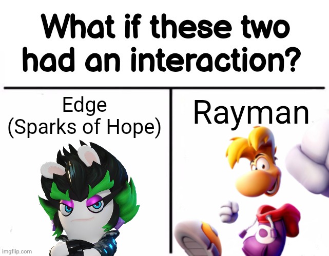 What if these two had an interaction? | Edge (Sparks of Hope); Rayman | image tagged in what if these two had an interaction | made w/ Imgflip meme maker