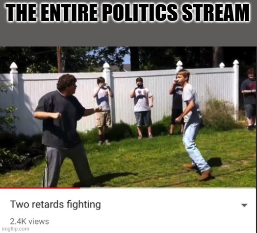 two retards fighting | THE ENTIRE POLITICS STREAM | image tagged in two retards fighting | made w/ Imgflip meme maker