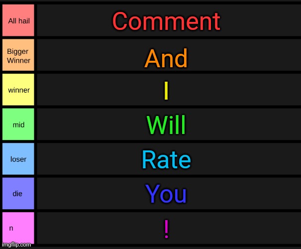yoshi's tier list | Comment; And; I; Will; Rate; You; ! | image tagged in yoshi's tier list | made w/ Imgflip meme maker