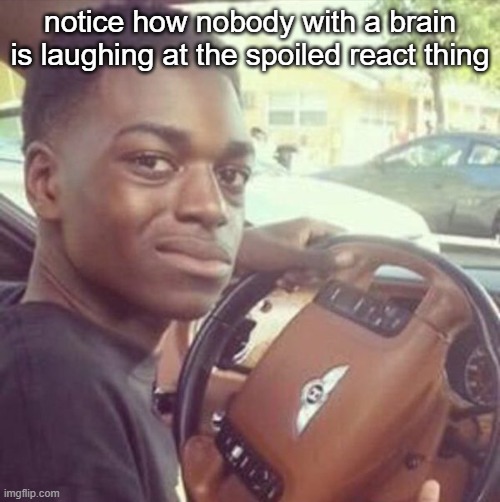 luckii car | notice how nobody with a brain is laughing at the spoiled react thing | image tagged in luckii car | made w/ Imgflip meme maker